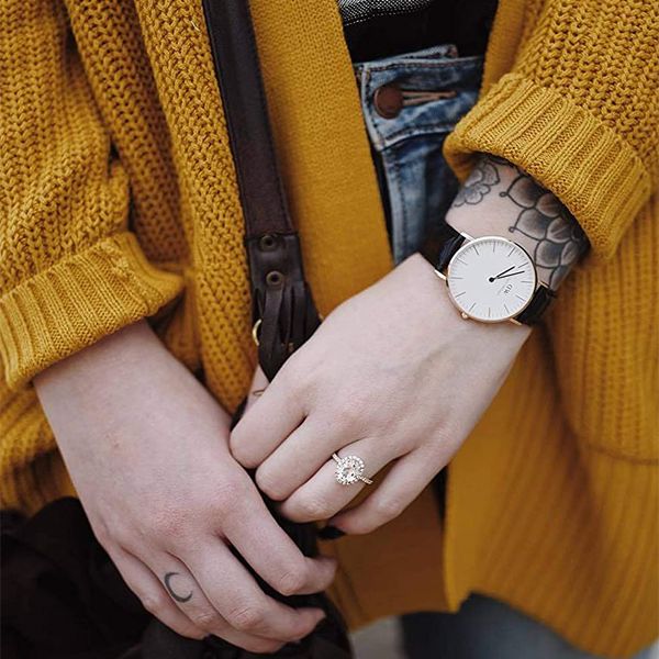 Brown DW Leather Strap Men Wrist Watch Analog Brown Leather Luxury Wrist Watch Stainless Steel Smart Watch Leather Straps