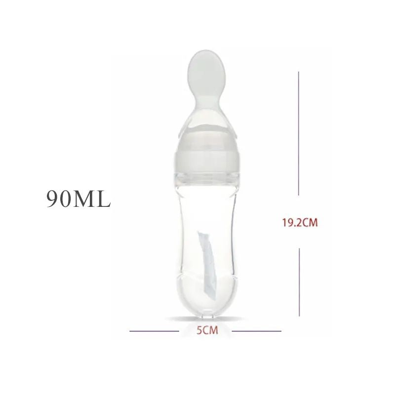 Infant Baby Silica Gel Bottle With A Spoon Newborn Baby Food Supplement Rice Cereal Bottles Milk Feeder