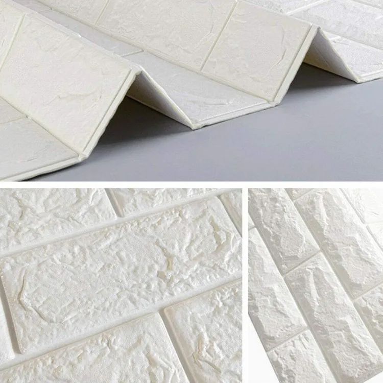 3D Brick Wall Stickers, Self Adhesive Wallpaper Foam Sheet, PE Foam High Quality Brick Wallpaper, Sofa Background Wall Décor, Peel And Stick 3D Art Wall Brick Room Panels For TV Walls – White – 70*77cm