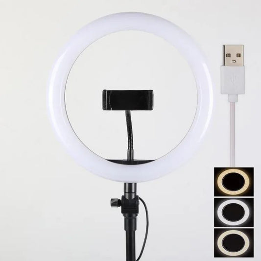 26 CM Selfie LED Ring Light With Ball Head Mobile Holder 3 Colour Brightness With Dimm Full Option