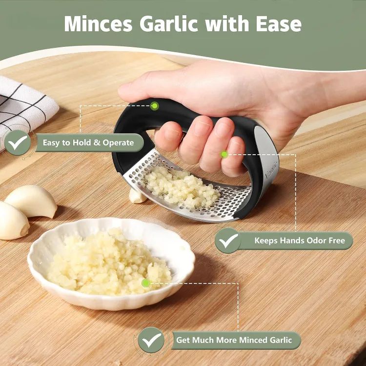 Garlic Press, Manual Garlic Press Rocker With Handle, Stainless Steel Garlic Crusher Masher, Ginger Garlic Chopper Kitchen Gadget Tool Garlic Cutter, Hand Press Tool For Garlic Paste