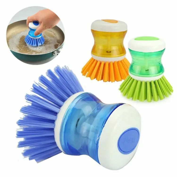 Scrub Kitchen Wash Tool And Dishwashing Brush For Kitchen Cleaning Brush And Pot Dish Plastic Brush With Washing Up Liquid For Self Dispensing Cleaning Brush Soap Dispenser Brush