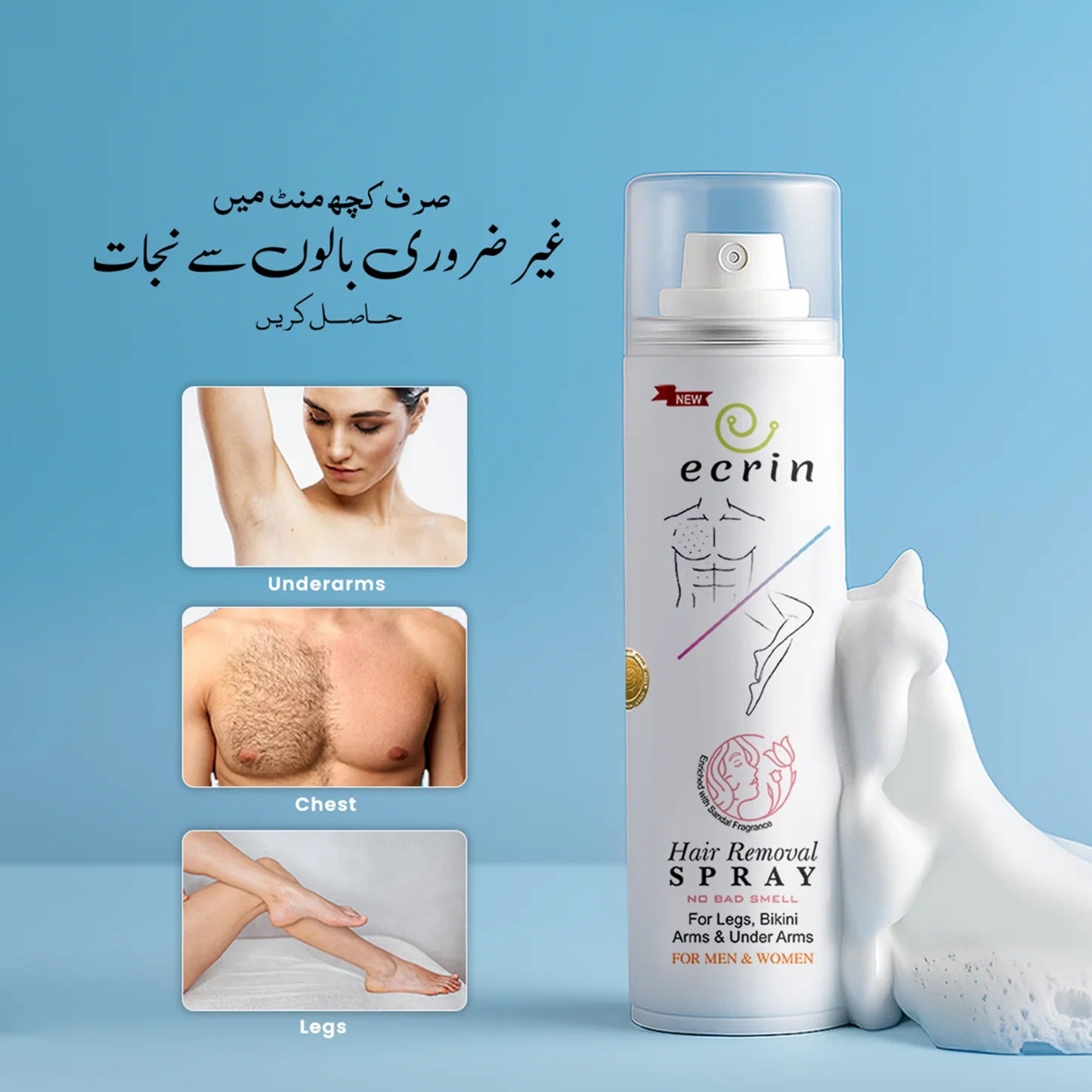 New Original Ecrin Hair Removal Foaming Spray Advance Formula with Refreshing Fragrance 200ml