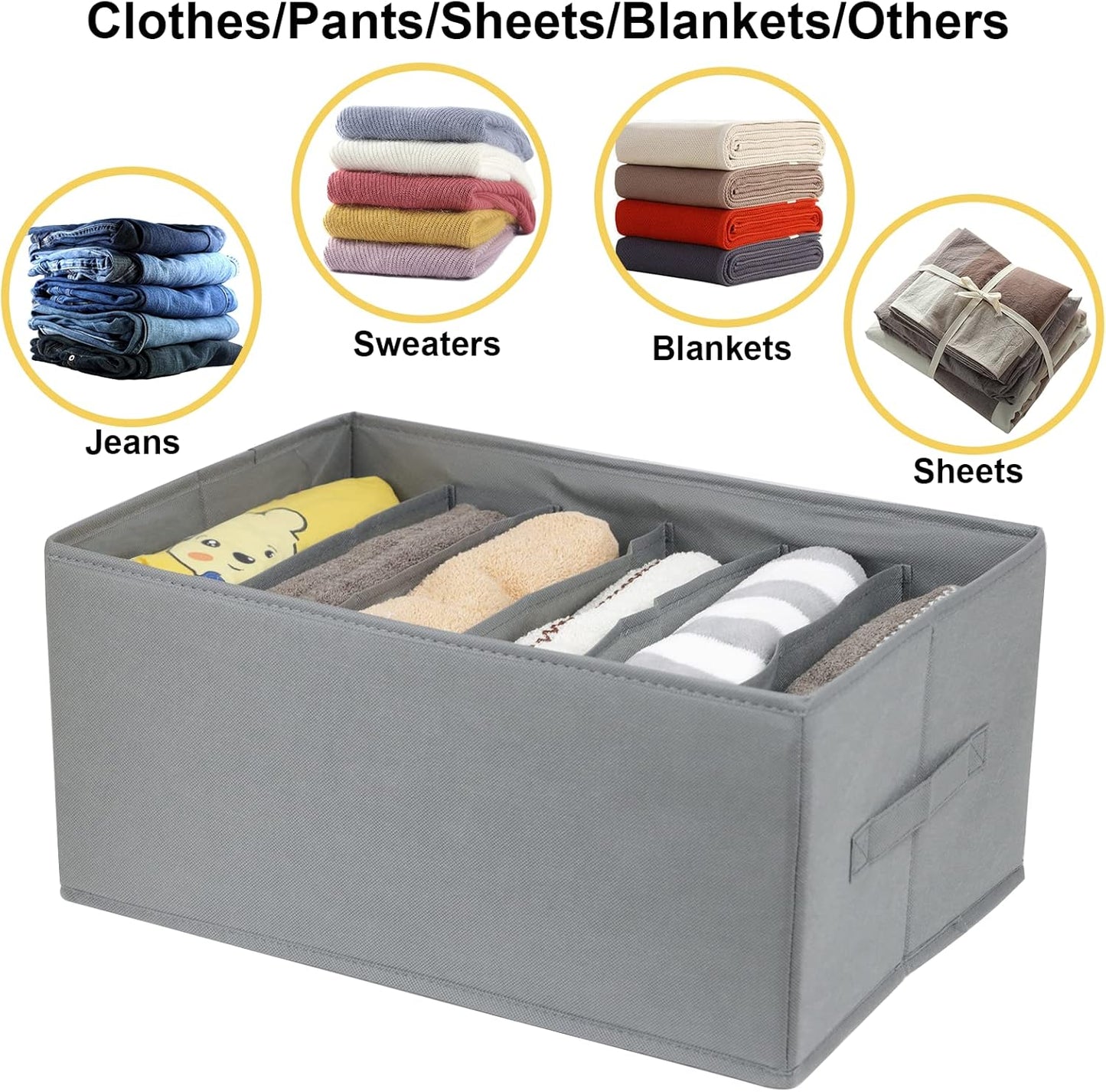 6 Grid Jeans and Clothes Organizer Foldable WardrobeLarge Drawer Organizer for Folded Clothes