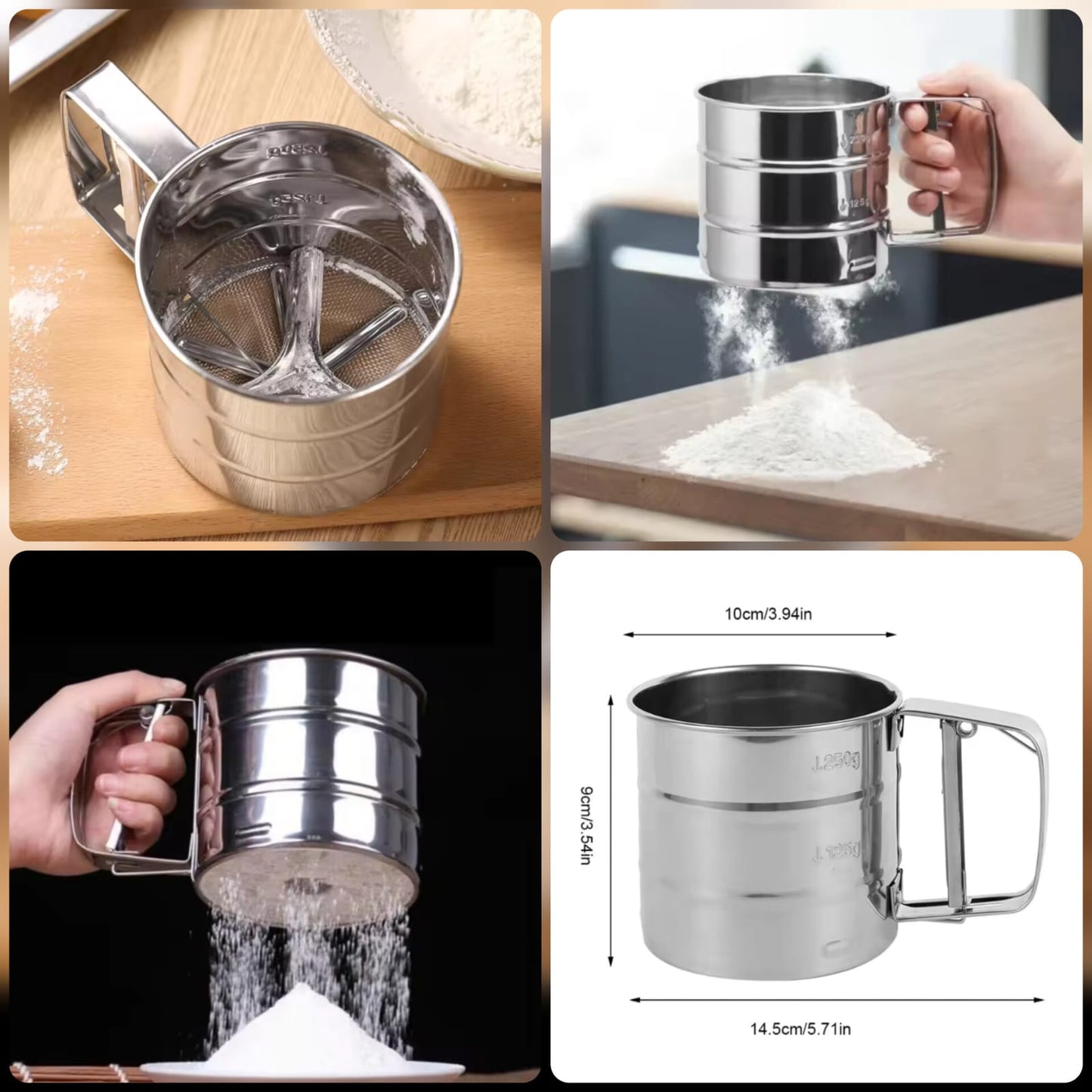 Stainless Steel Mesh Net Flour Sifting Powder Sifter Sieve Strainer Cake Baking Decorator Kitchen