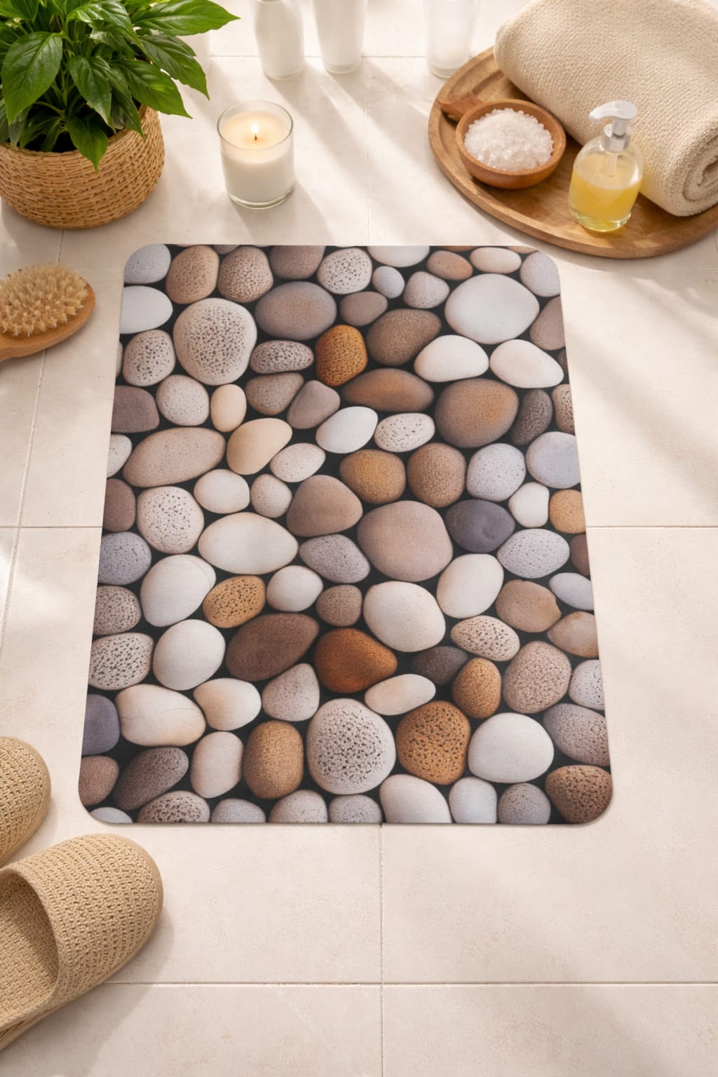 Super Absorbent Non-Slip Bathroom Floor Mat Pebble design 23 × 15 inch