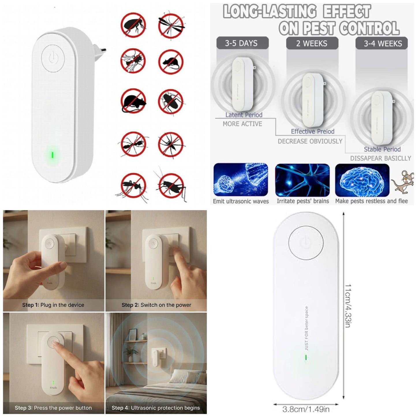 New Ultrasonic Insect Repellent Electronic Mosquito Repellent Mouse Spider Cockroach Portable Insect Killer