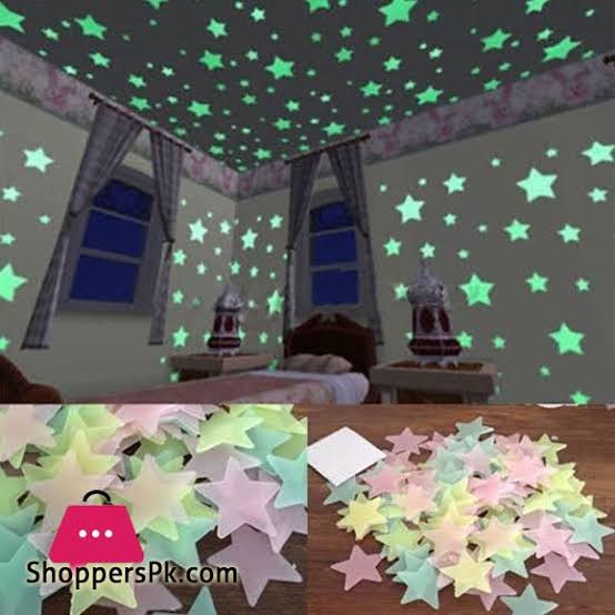 Pack of 100 - 3D Stars Glow In The Dark Wall Stickers Luminous Fluorescent Wall Stickers For Kids Baby Room Bedroom Ceiling Home Decor