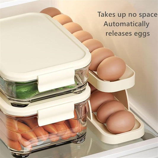 2 Tier Egg Organizer Automatic Scrolling Egg Rack Double Layer Egg Storage Tray