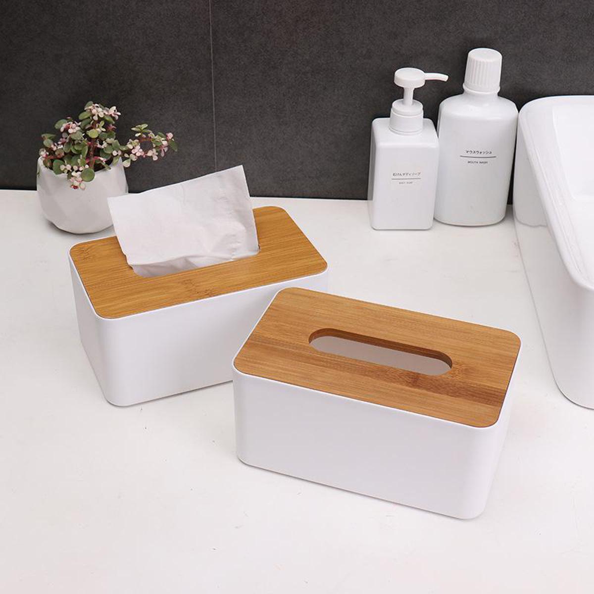 wooden style Tissue Box Plastic Detachable Rectangle Minimally Designed Paper Box for Household Dining Table Living Room Bathroom