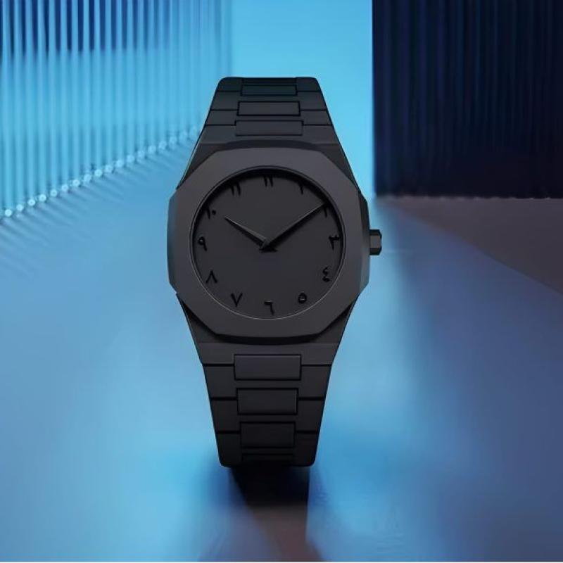 Aura Quartz Watch Black Lightweight Design Arabic Dial Black Aura Arabic Watch For Men Trendy Fiber Plastic Timepiece With Arabic Numerals