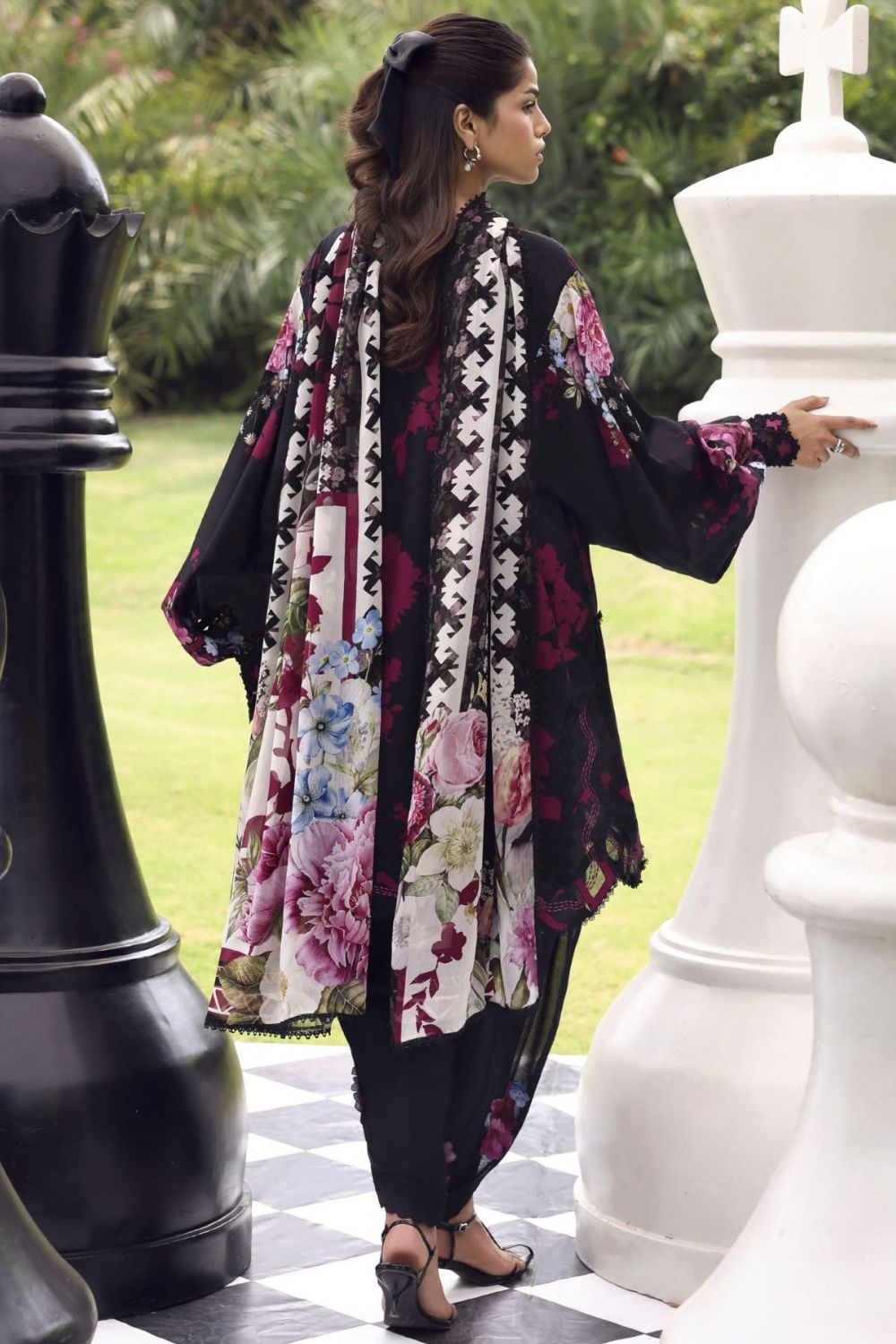 Elaf Premium 3Pc Unstitched Belladore Printed Chiffon Suit EPA-4A SCARLET