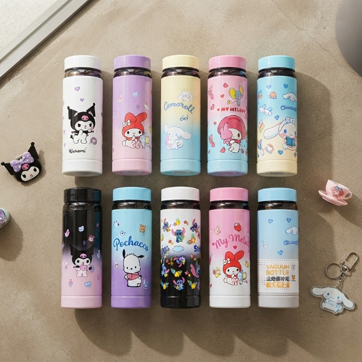 Premium Cartoon Print Stainless Steel Water Bottle – Double-Wall Vacuum Insulated Cute Character Flask - Random Color - 1000ml