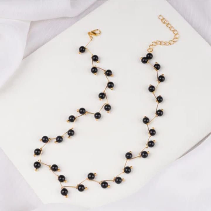 Zig Zag Black Choker With Earrings for girls - White