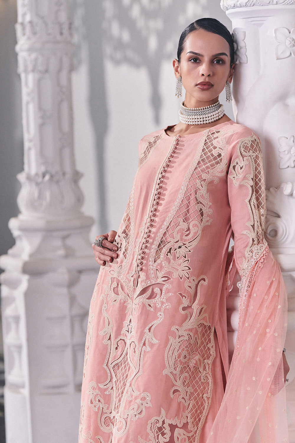 Design 5B | Laser Embroidered Lawn Unstitched Suit with Net Dupatta