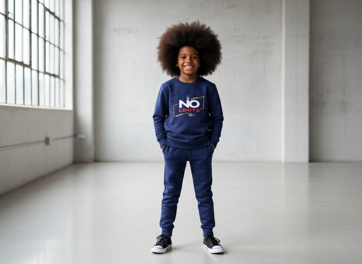 Kids Navey Blue no limit Printed Stylish Kids' Tracksuit Set small