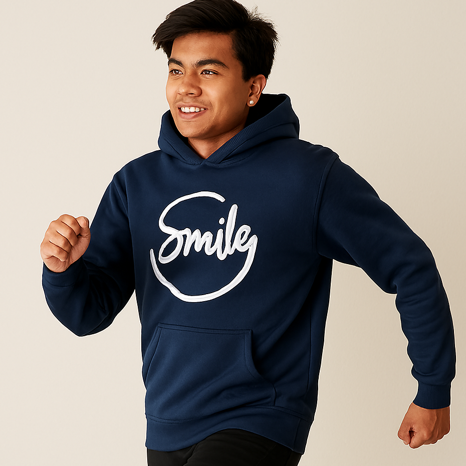 Navy Blue Smile Hoodie for Men | Premium Quality, Stylish & Machine Washable - MEDIUM