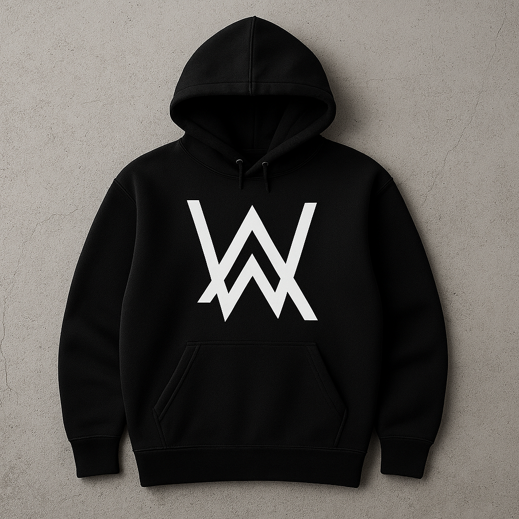 New Summer Collection Full Black Hoodie with WA Print for Men and Boys – Comfortable, Fashionable & Casual Wear - Medium