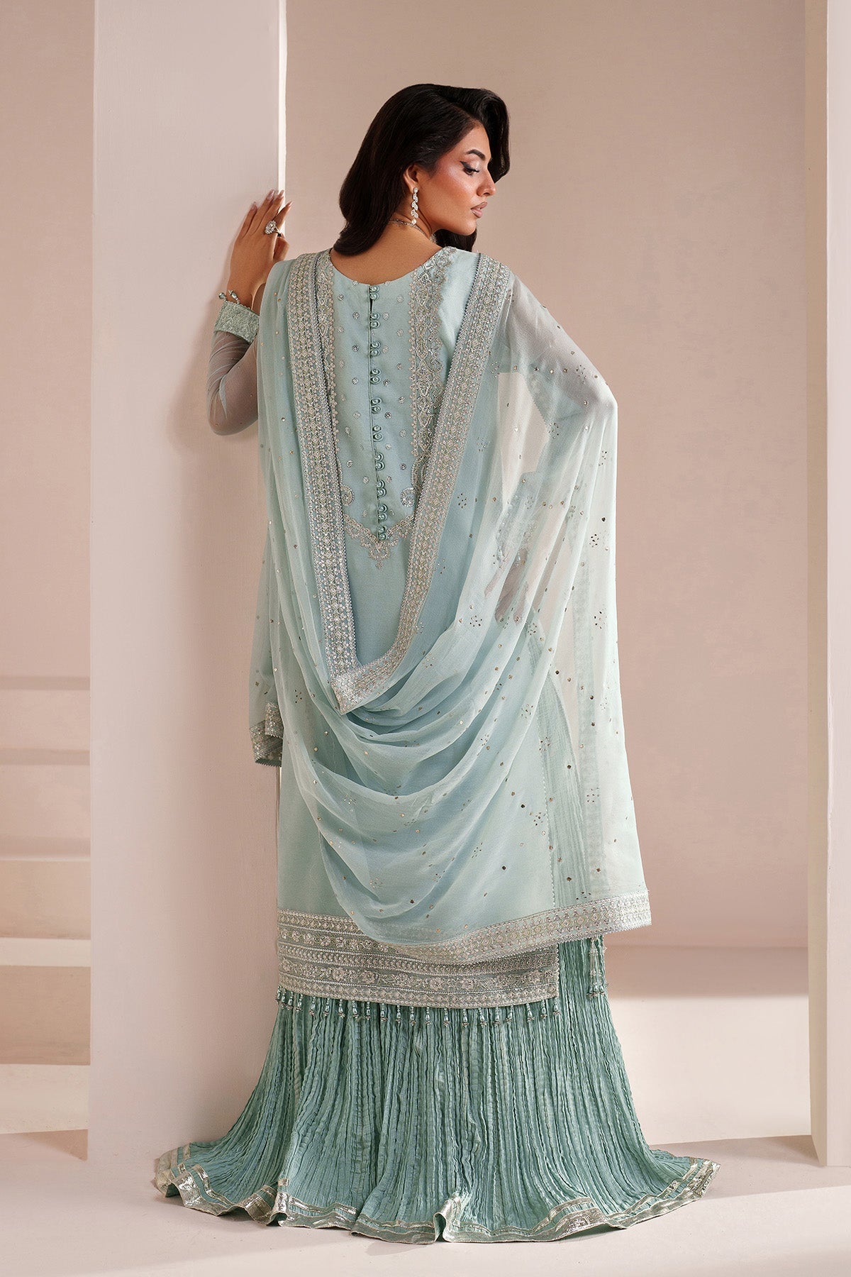 Azure | Embellished Bamber Chiffon Suit with Mukesh Dupatta | AZURE