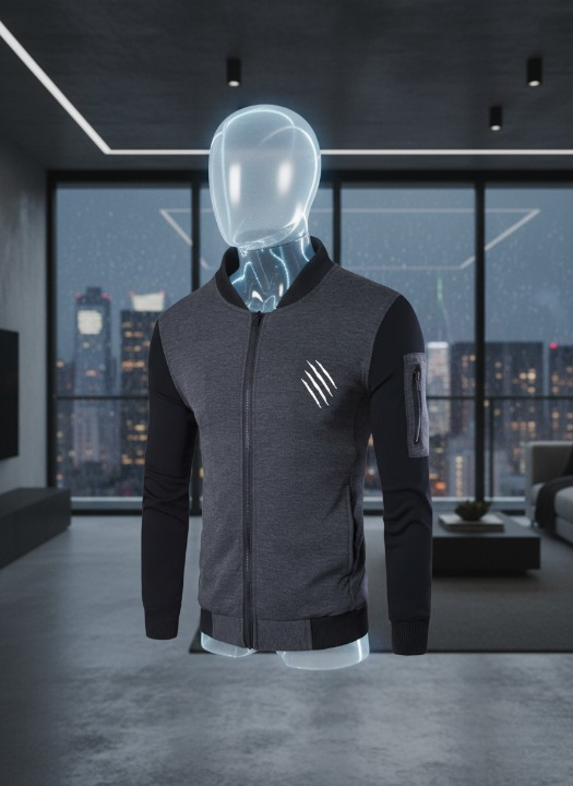 New Winter Collection Charcoal Grey Printed Zipper Jacket for Men & Boys – Premium French Fleece, Smart Fit, Stylish & Comfortable Winter Wear - Medium
