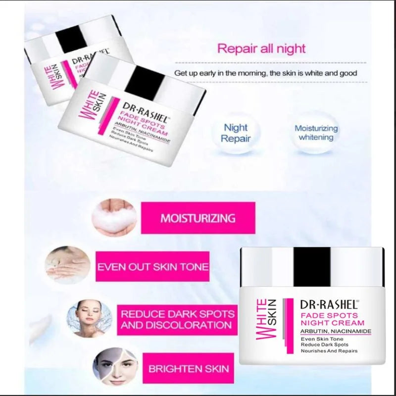 Dr. Rashel White Skin Fade Spots NIGHT Cream | Brightening & Hydrating Night Formula with Arbutin & Niacinamide | Imported