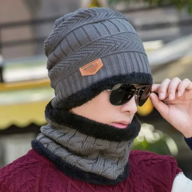 Winter Wool Cap with Neck Warmer Set | Thermal Beanie & Scarf Combo for Men and Women | Gray