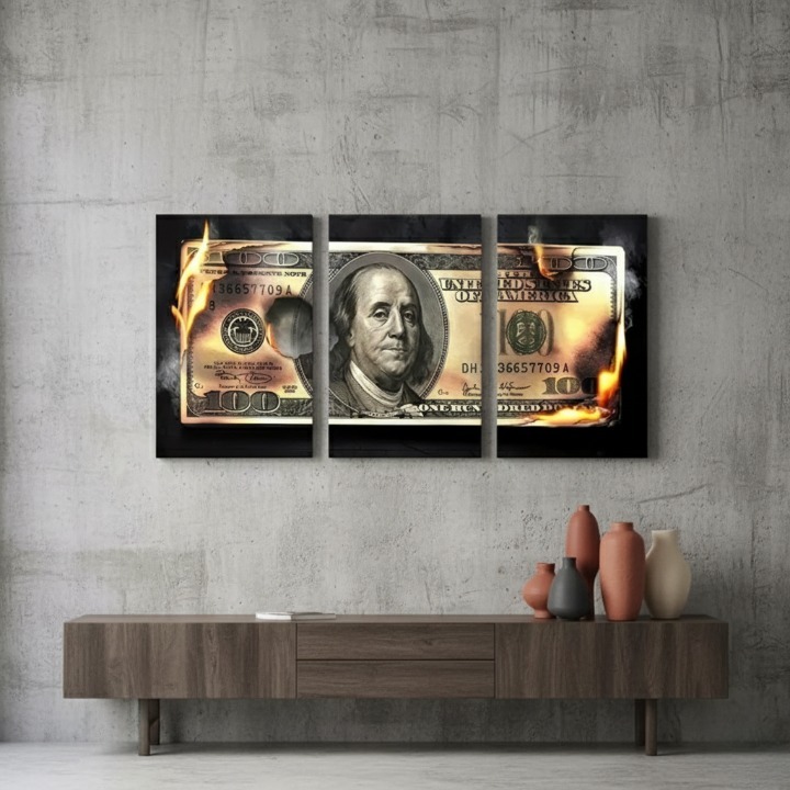 Dollar Wooden Sticky Wall Art – 3 Piece Modern Decorative Frame Set, 8x11 inch Each, Wooden Sticky Frame with Easy Wall Mount Sticky Tape - 8*11