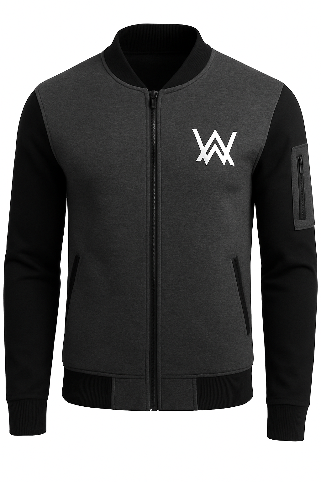 NEW Winter Collection Charcoal Grey WA Printed Zipper Jacket for Men & Boys – Premium Fleece Material, Stylish Bomber Design, Full Front Zipper Closure - XL