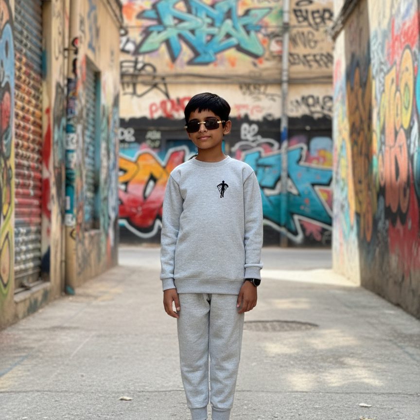 Boys Grey Tech Crew Neck Sweater – Soft Cotton Blend Sweatshirt | Casual Warm Long Sleeve Top for Fall & Winter smsmall