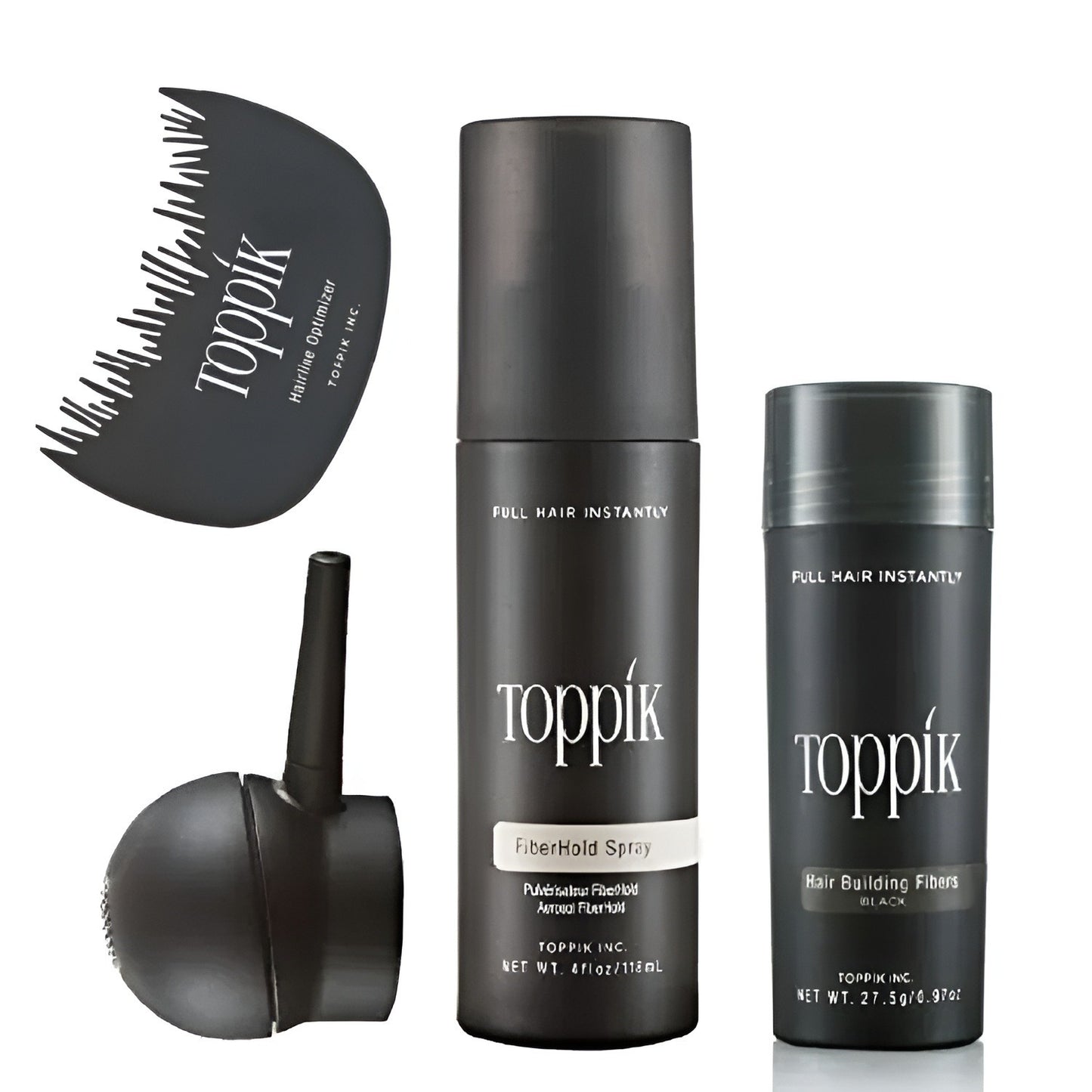 Toppik Hair Building Fiber ( 27.5g ) Pack of 4 Complete Kit – Toppik Hair Fiber + Applicator + Holding Spray + Comb - Black