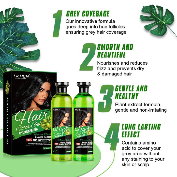 Lichen Professional Hair Color Gel – 500ML – Rich, Long-Lasting Black & Dark Brown Shades – Made in China - Black