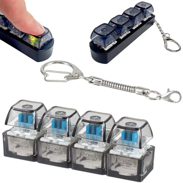 4-Key Mechanical Keyboard Clicker Keychain | Portable Mechanical Switch Fidget Toy | Stress Relief Finger Clicker | Tactile Keyboard Keychain with light | Random Color