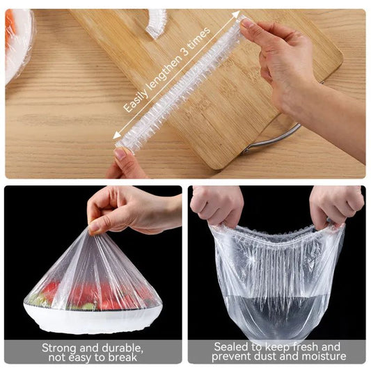 100Pcs Disposable Plastic Bag Food Cover Wrap Elastic Food Bags Lids For Fruit Bowls Cup Cap Storage Kitchen organizer Fresh Keeping Saver Bag