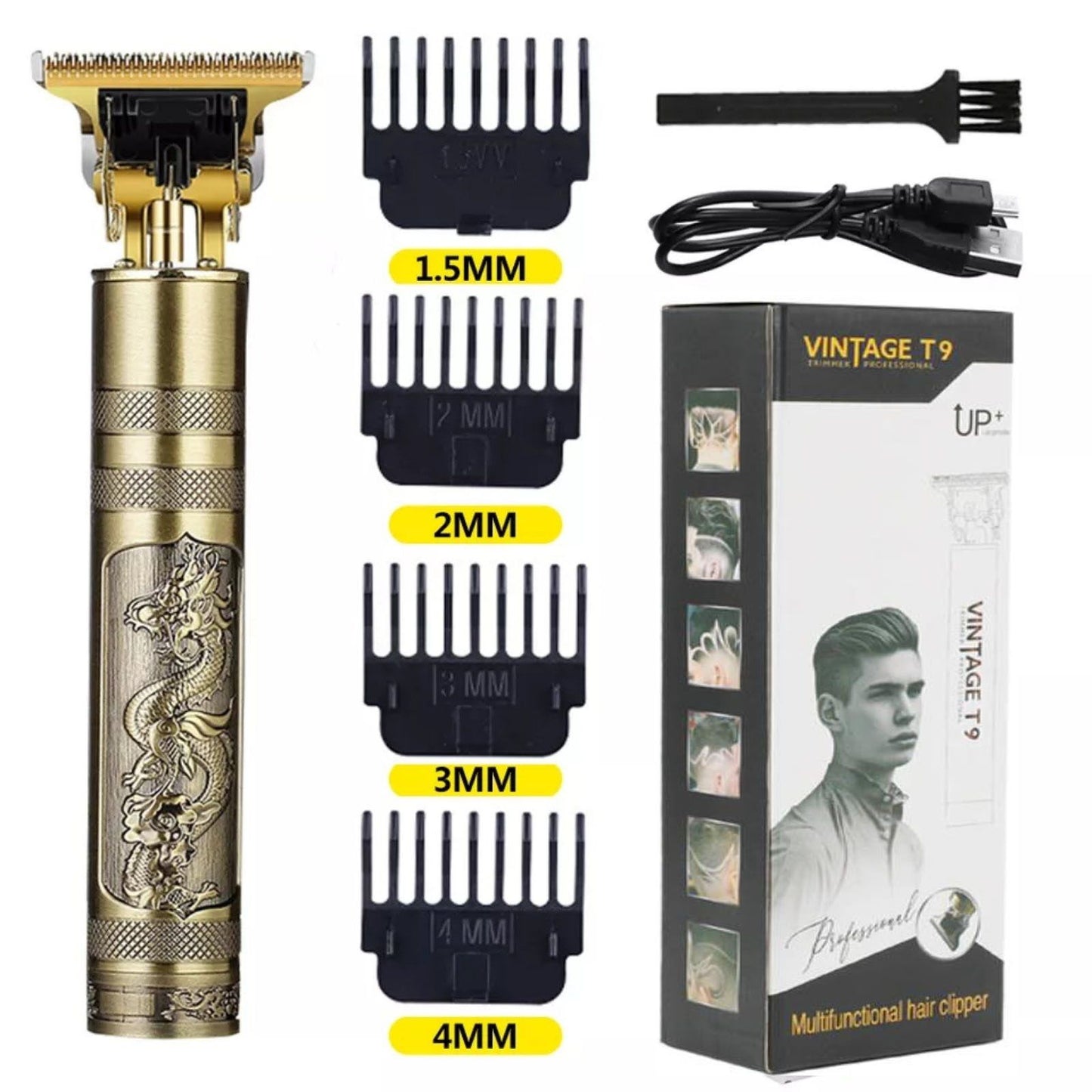 Metal Body T9 Trimmer VINTAGE T9 Dragon Style Metal Rechargeable Electric Hair Clipper Cutting Machine Professional Hair Barber Trimmer