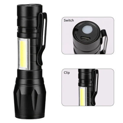 Torch - Mini LED Micro USB Charging With Cable And Case - USB Charging Powerful Flashlight 3800LM XPE COB Small Rechargeable - Flash Light Zoomab