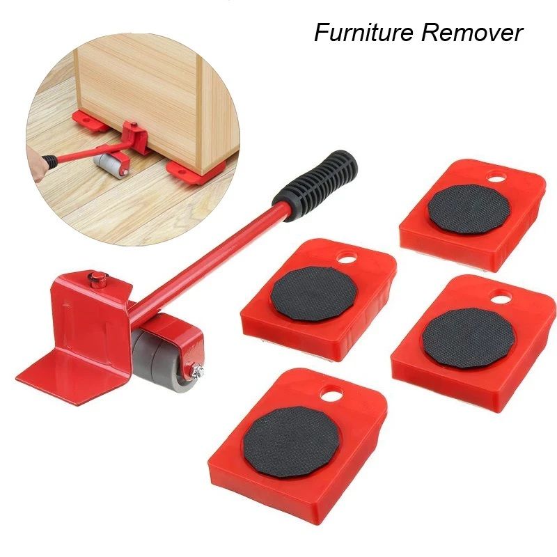 Furniture Lifter Easy To Move Slider 5 Piece Mobile Tool Set, Heavy Furniture Appliance Moving And Lifting System - Maximum Load Weight 4 Wheeled Mover Roller 1 Wheel Bar Hand Tools Set