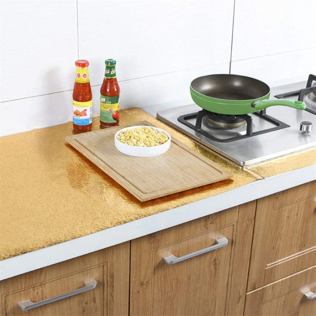 60 By 200 CM Size Foil Sheet Golden Aluminium Foil Aluminium Foil Sticker Aluminium Foil Sheet Kitchen Waterproof Self-Adhesive ( Golden )