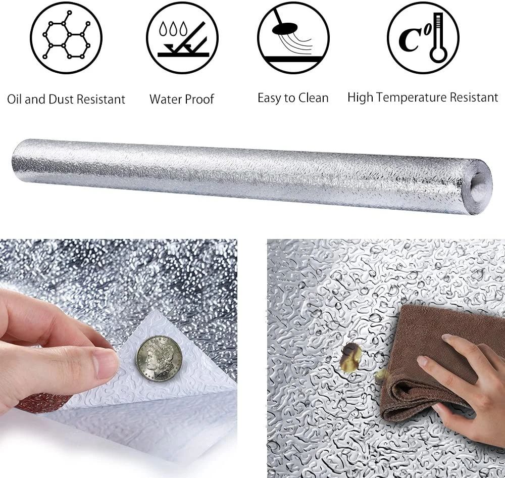 60 X 200 CM Foil Sheet Silver Aluminium Foil Sheet Kitchen Waterproof Self-Adhesive (Silver)