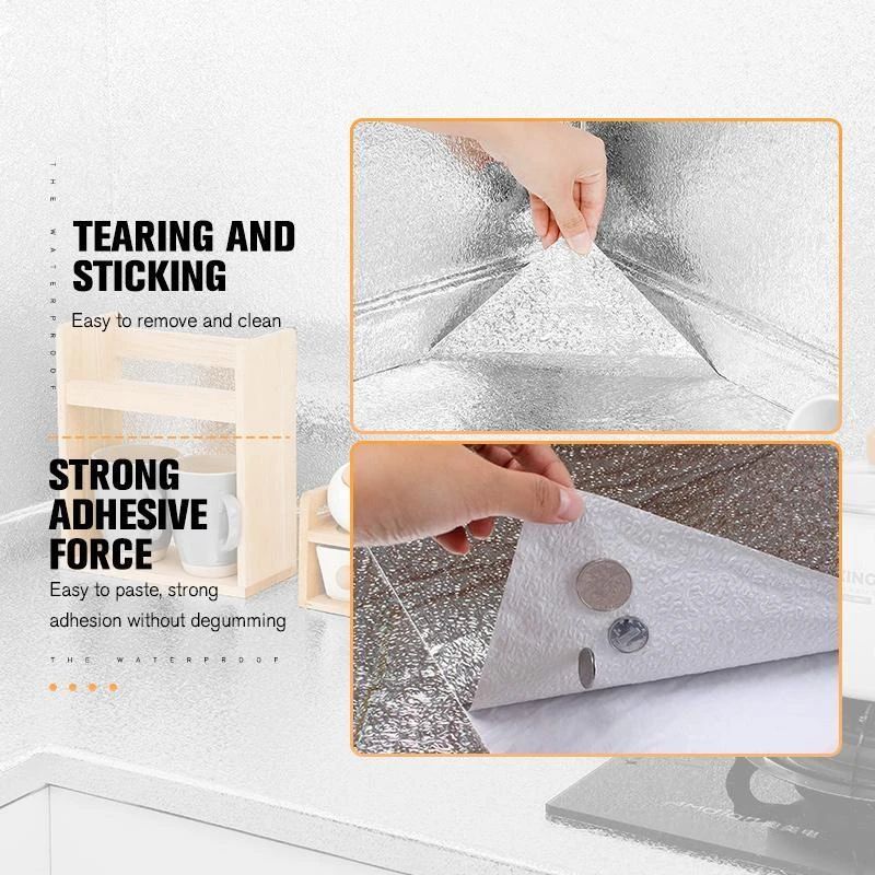 60 X 200 CM Foil Sheet Silver Aluminium Foil Sheet Kitchen Waterproof Self-Adhesive (Silver)