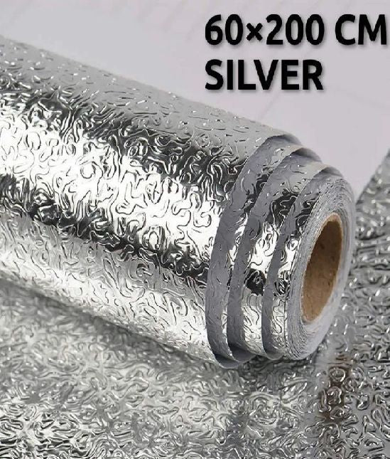 60 X 200 CM Foil Sheet Silver Aluminium Foil Sheet Kitchen Waterproof Self-Adhesive (Silver)