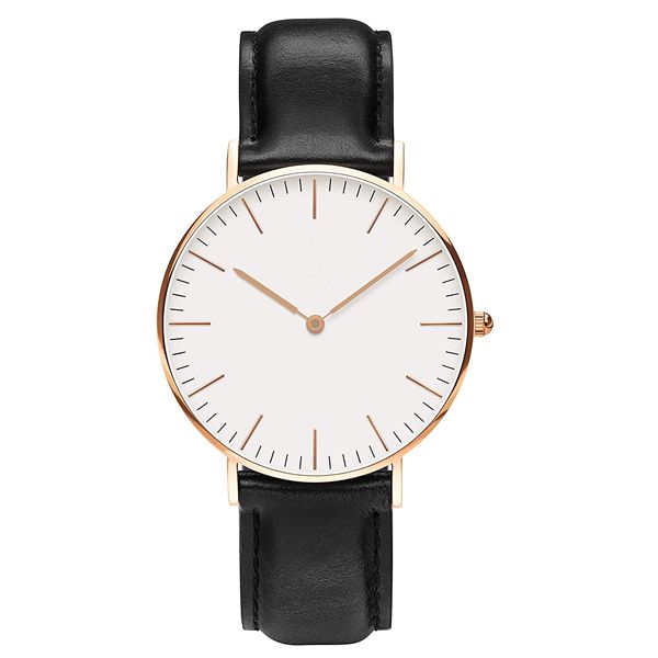Black DW Leather Strap Men Wrist Watch Analog Brown Leather Luxury Wrist Watch Stainless Steel Smart Watch Leather Straps
