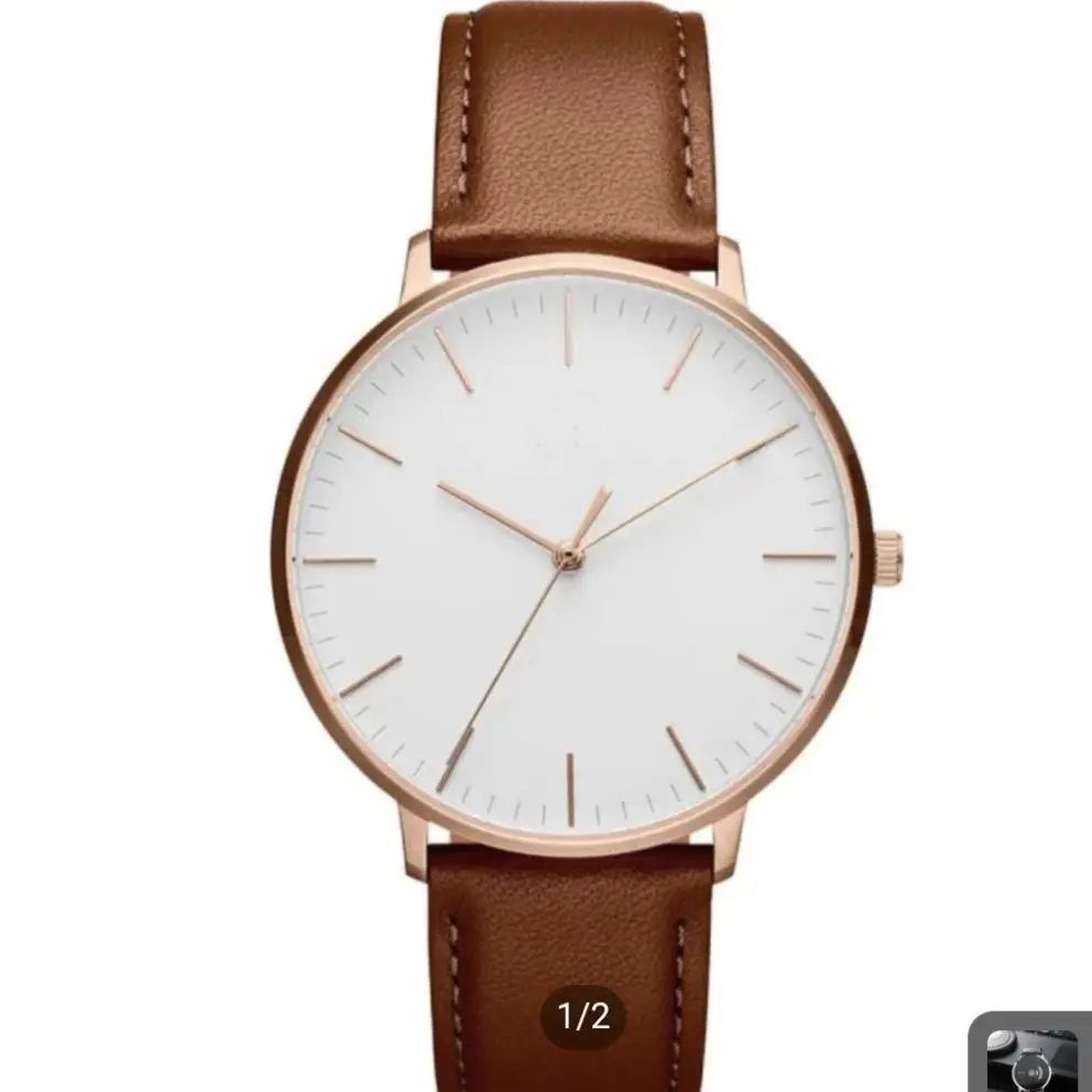 Brown DW Leather Strap Men Wrist Watch Analog Brown Leather Luxury Wrist Watch Stainless Steel Smart Watch Leather Straps