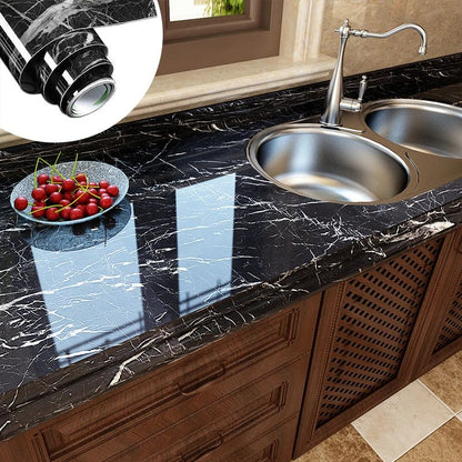 60CMx2M Self Adhesive Black Marble Sheet For Kitchen-Anti Oil And Heat Resistant Wallpaper