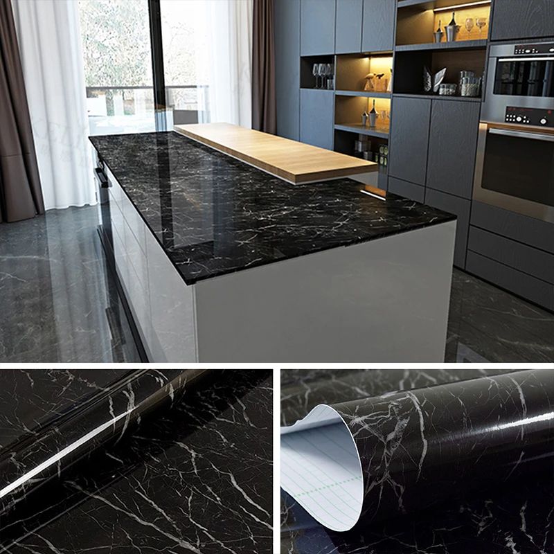 60CMx2M Self Adhesive Black Marble Sheet For Kitchen-Anti Oil And Heat Resistant Wallpaper