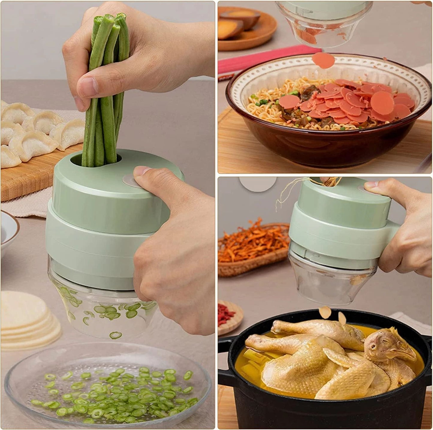 4 In 1 Portable Electric Vegetable Cutter Set Mini Wireless Food Processor Garlic Chili Onion Celery Ginger Meat Garlic Chopper