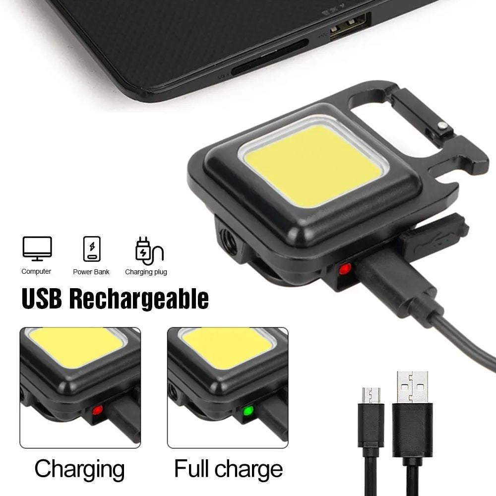 Pocket Flashlight Mini Keychains Work Light New Portable USB LED Rechargeable Outdoor Camping Corkscrew