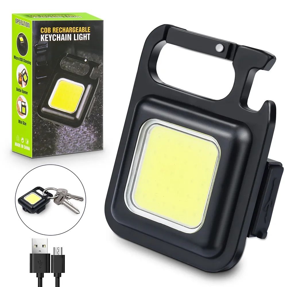 Pocket Flashlight Mini Keychains Work Light New Portable USB LED Rechargeable Outdoor Camping Corkscrew