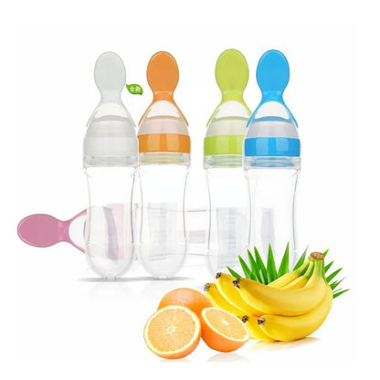 Infant Baby Silica Gel Bottle With A Spoon Newborn Baby Food Supplement Rice Cereal Bottles Milk Feeder