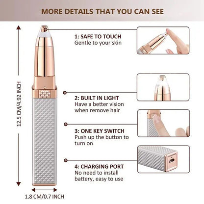Rechargeable 2 In 1 Hair Remover Trimmer For Women, Electric Flawless Facial Machine Razor, Painless