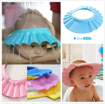 Baby Shower Cap Children Safe Bath Bathing Shampoo Caps Wash Hair Adjustable Elastic Shield For Kids Protective Bath Accessories (Random Color)